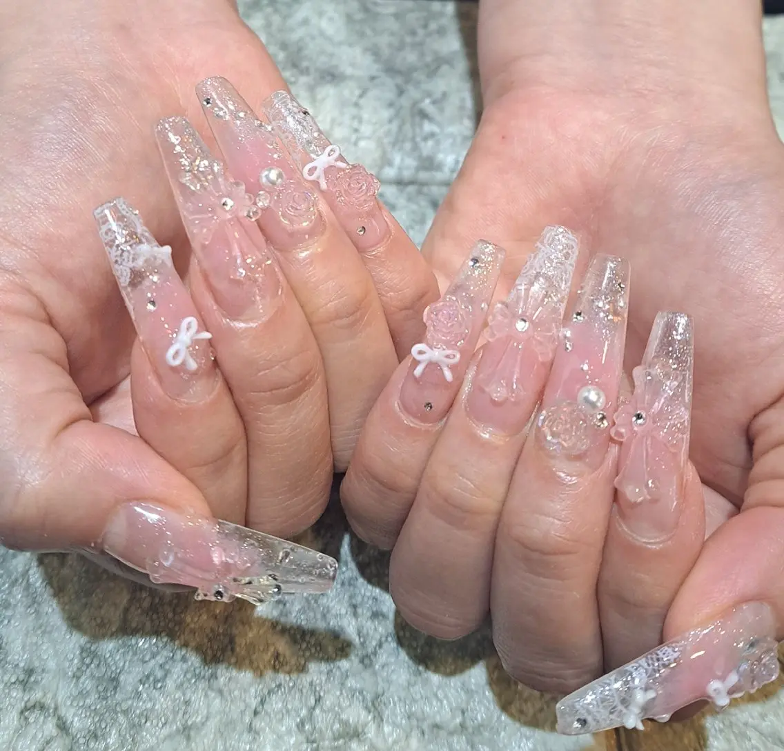 ネイル チークネイル クリアネイル ガーリー スカルプネイル 夏ネイル ハンドネイル RounGe町田店 🧸大谷のネイルデザイン
