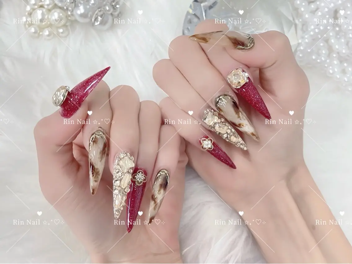 ネイル べっ甲ネイル ブルー 長さ出し フレンチネイル ジェルネイル ハンドネイル Rin Nail 新大久保店のネイルデザイン