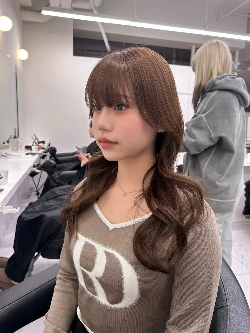 ロング カラー パーマ ヘアアレンジ メンズ キッズ ヘアカラー トリートメント ヘアセット ブリーチなしカラー/ ブラウン/レイヤーのヘアスタイル