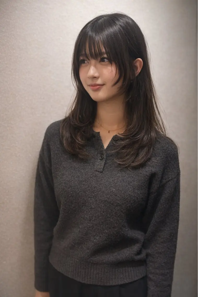 ロング カラー 黒髪 顔まわりレイヤー レイヤーカット 小顔カット terra✂️ 佐伯 尚哉のヘアスタイル