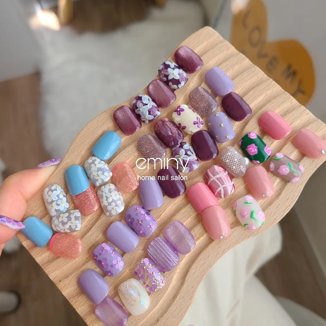 ネイル フラワーネイル ジェルネイル 韓国ネイル パープル 夏ネイル nail salon  eminyのネイルデザイン