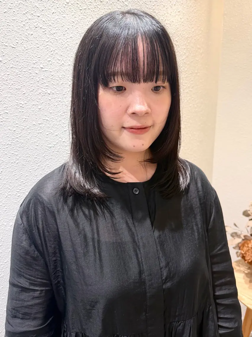 ミディアム 顔周りカット レイヤーカット カット トリートメント 石川絢佳/ 顔周り×暖色のヘアスタイル