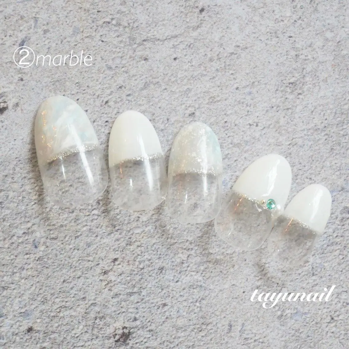 ネイル アートネイル ブルー フットネイル フレンチネイル 大理石ネイル(マーブル) ネイルサロン 【たゆnail】のネイルデザイン