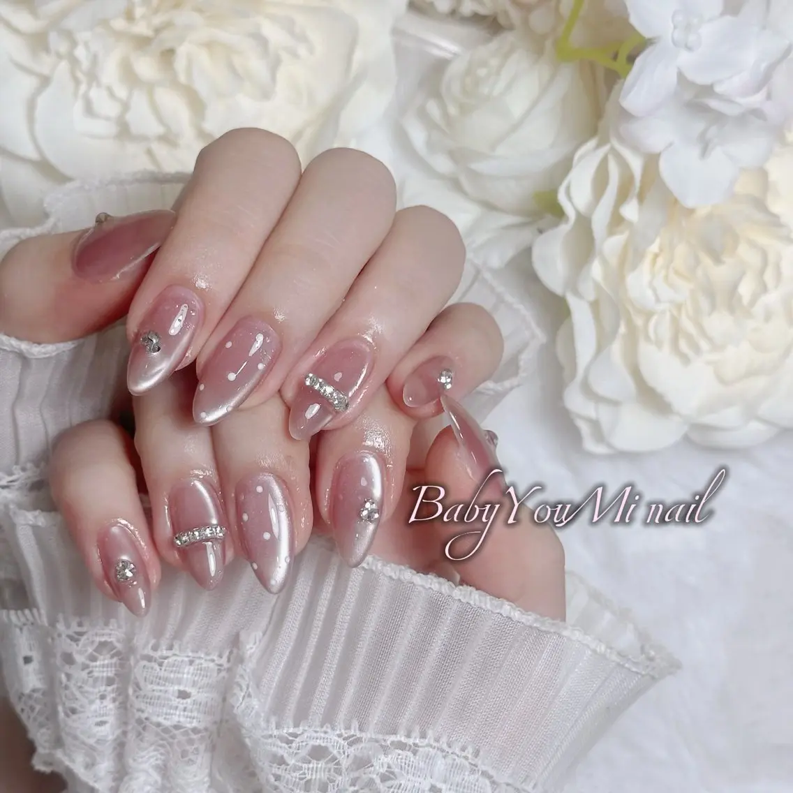 ネイル オーロラネイル チークネイル 成人式 フットネイル フレンチネイル ハンドネイル BabyYouMi nailのネイルデザイン