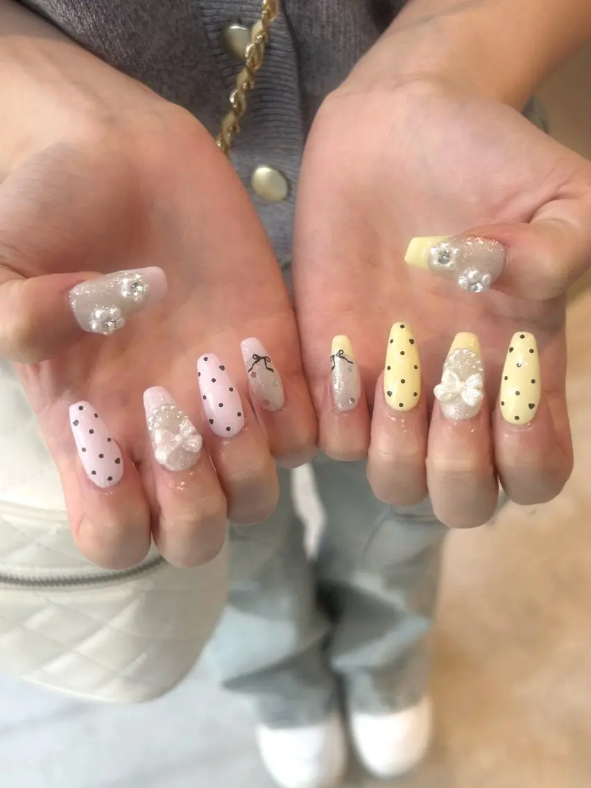 ネイル リボン ハンドネイル 🎀WOLTOKYO 池袋🎀hinataのネイルデザイン