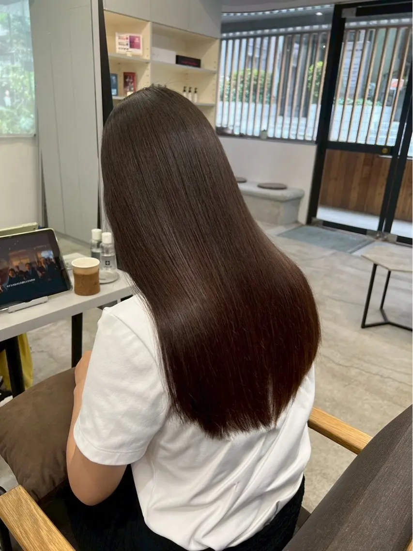 ロング パーマ 縮毛矯正 🍒モテ暖色カラー × うる艶✧ ゆなのヘアスタイル