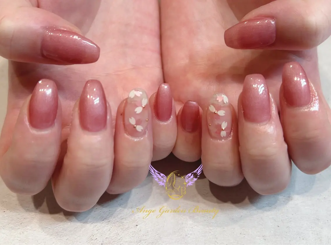 ネイル 桜ネイル ワンカラーネイル 春ネイル ハンドネイル AngeGarden Beautymihoのネイルデザイン