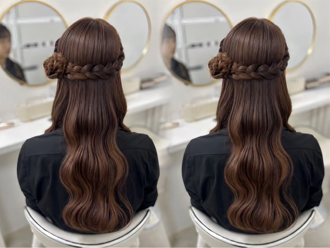 ヘアアレンジ ハーフアップ お団子ヘア ヘアセット 🪞Purasia. Yamaneのマツエク・マツパデザイン