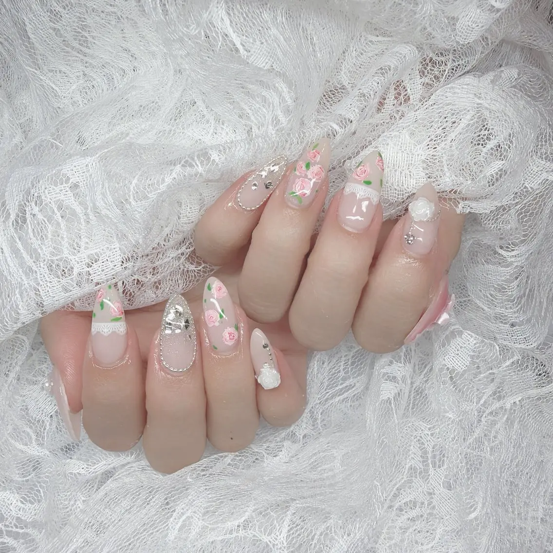 ネイル アートネイル ジェルネイル 韓国ネイル リボン ワンホンネイル ハンドネイル Lana Nailのネイルデザイン