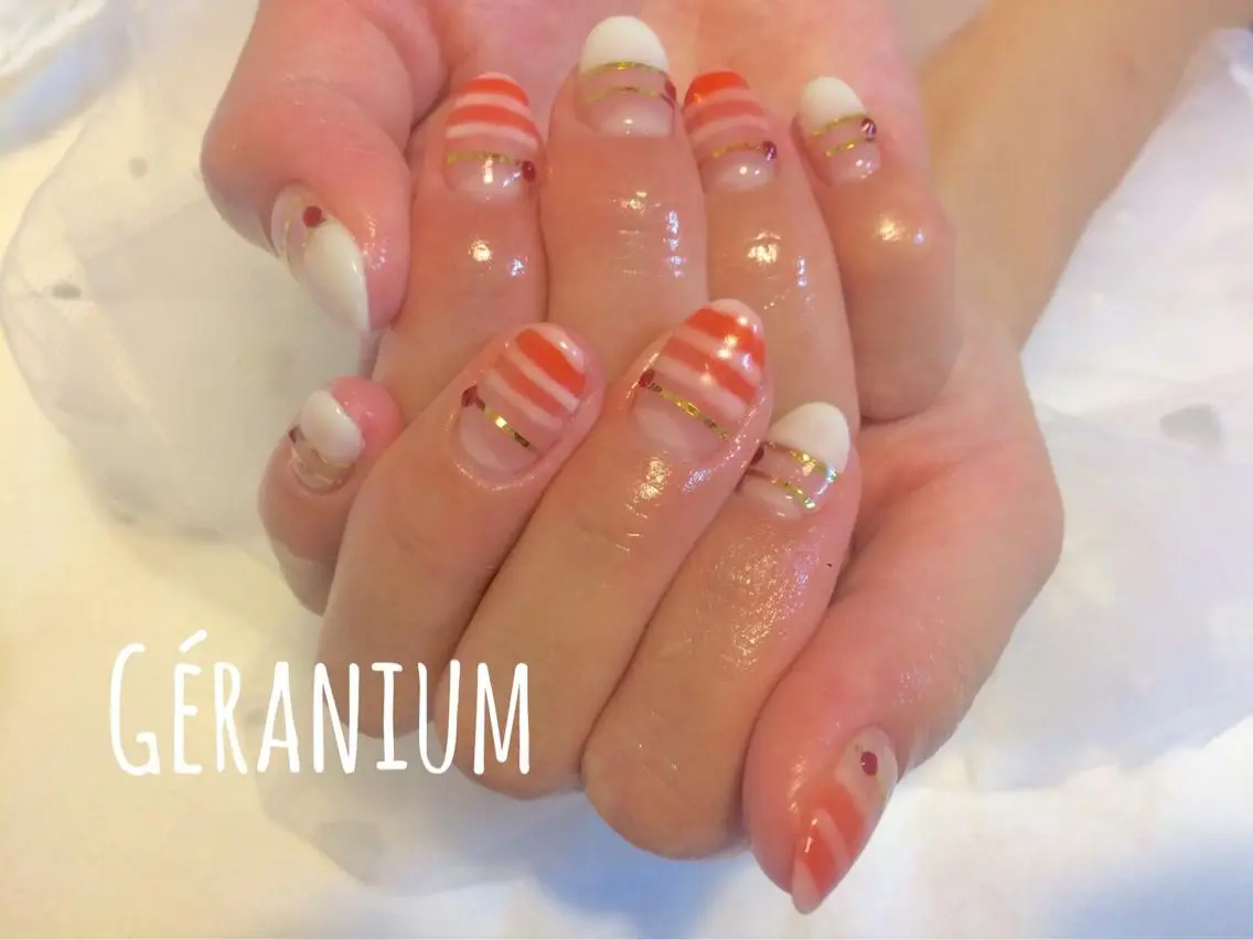 ネイル オレンジ GéRanium Harukaのネイルデザイン