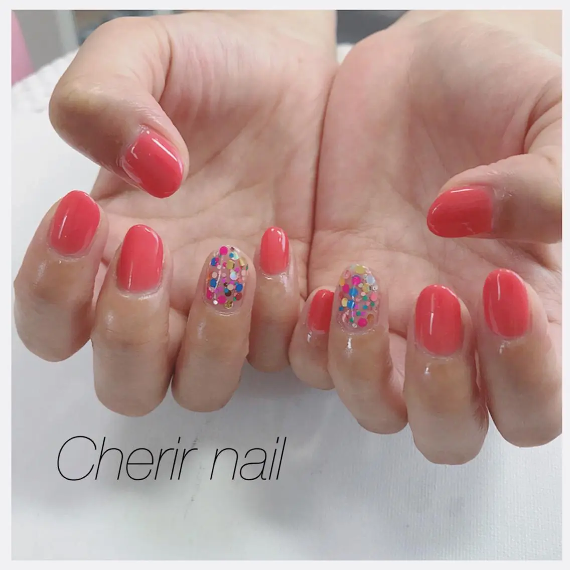ネイル ホログラムネイル ワンカラーネイル ピンク シンプルネイル Cherirnail kaoriのネイルデザイン