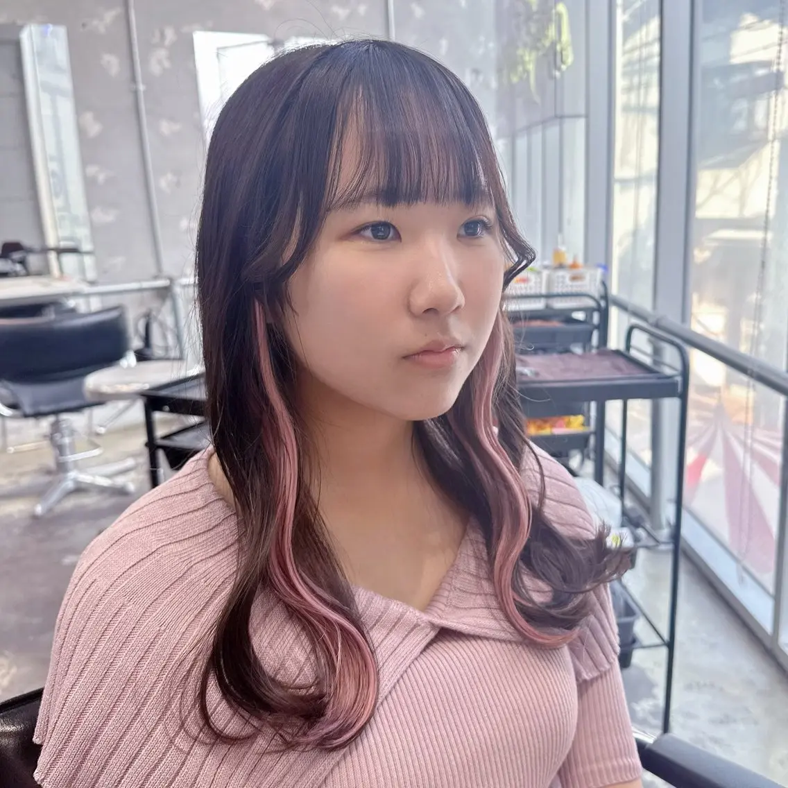 セミロング カラー ヘアアレンジ ピンクカラー エクステ 🎀モテ暖色× エクステ🎀あかりのヘアスタイル