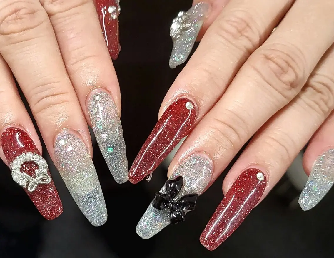 ネイル 長さ出し フラッシュネイル ロングネイル スーパーロングネイル 冬ネイル ハンドネイル 心斎橋Salon Epokkuのネイルデザイン