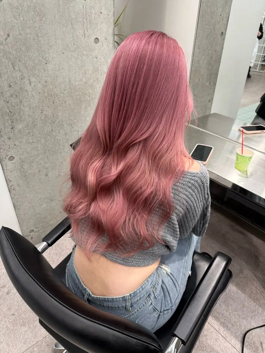 ロング カラー ブリーチ ピンクカラー カット無料酒井 竜也のヘアスタイル