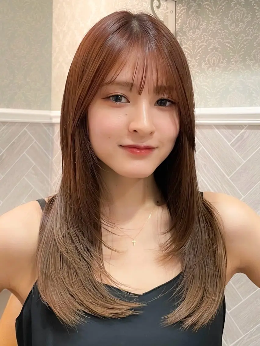 セミロング 髪質改善 韓国風ヘア レイヤーカット 縮毛矯正 美髪縮毛矯正🩶 髪質改善/Shinaのヘアスタイル