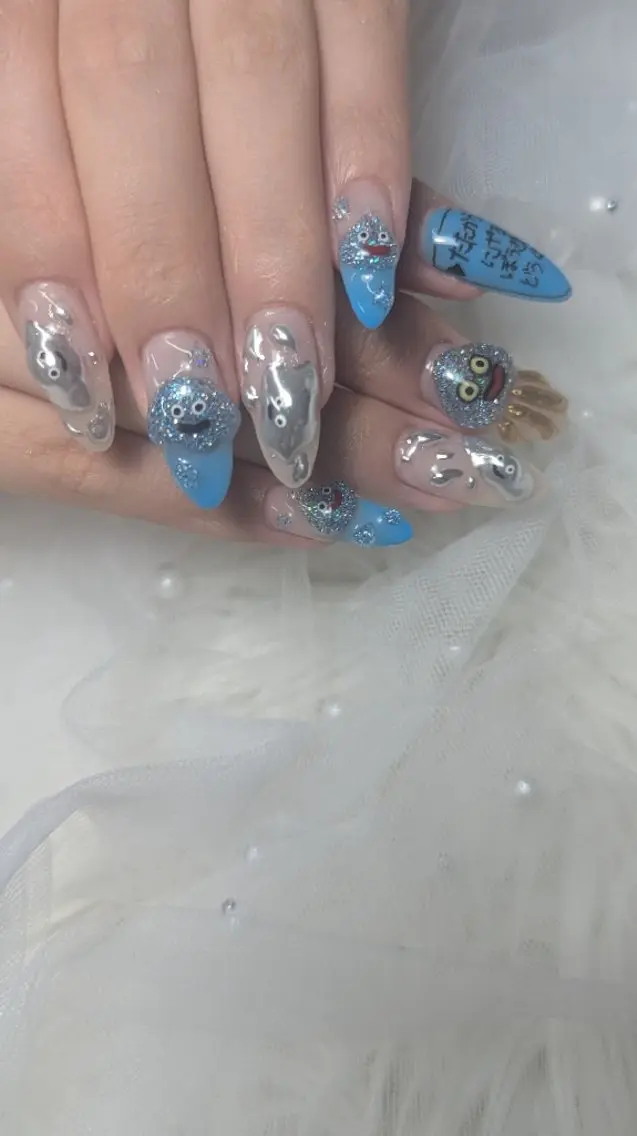 ネイル アートネイル ブルー ハンドネイル 心斎橋　Nail SIRANGANAのネイルデザイン