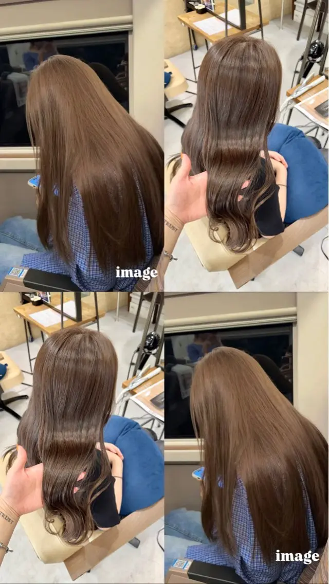 ロング カラー ベージュカラー 透明感カラー オリーブベージュ ヘアカラー トリートメント ブリーチなしwカラー /艶カラー/oukaのヘアスタイル
