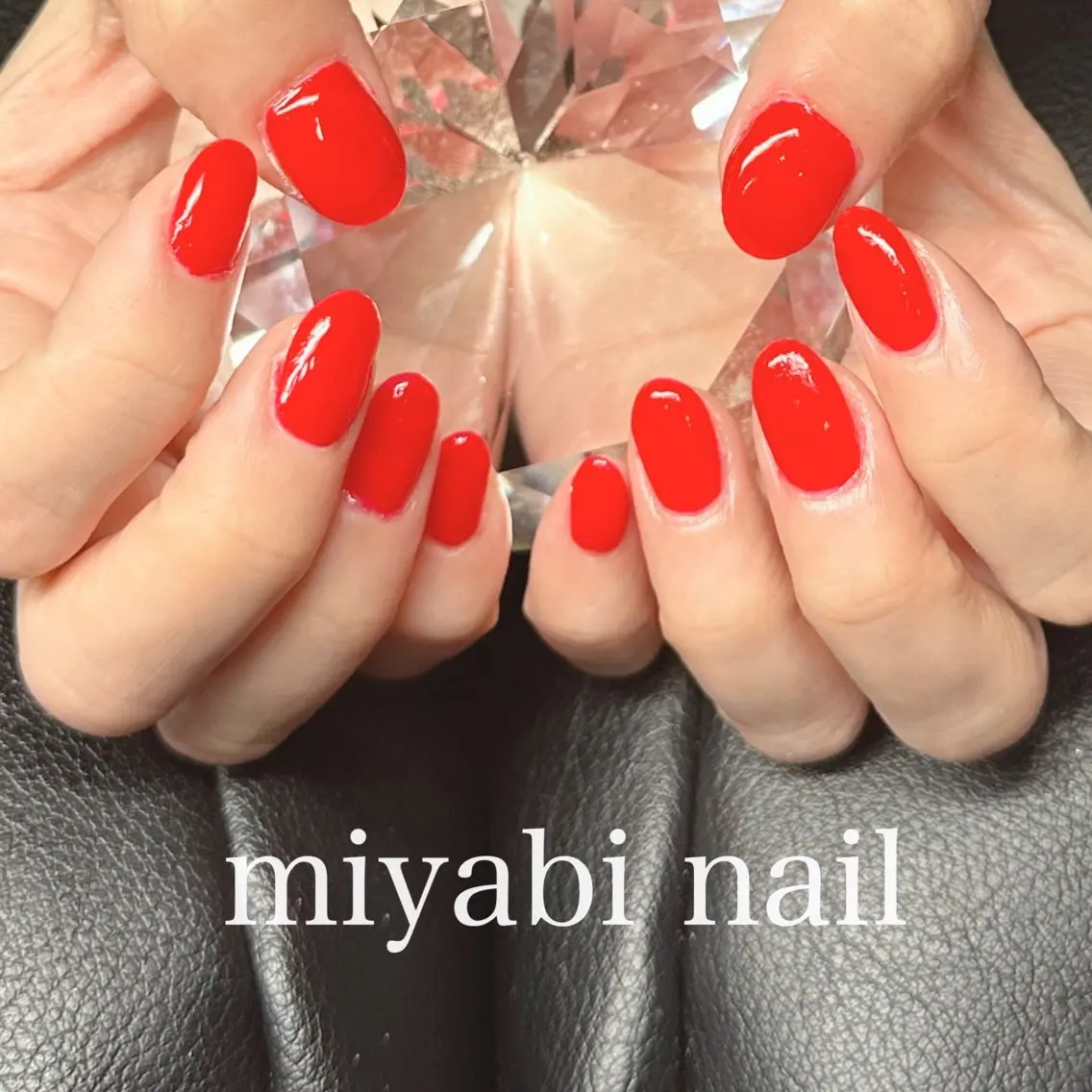 ネイル ジェルネイル 持ち込み ワンカラーネイル 赤色 ショートネイル ハンドネイル miyabi nail 桂川駅近くのネイルデザイン