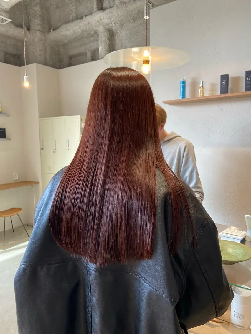 ロング カラー ブラウンカラー オレンジ オレンジブラウン カット ヘアカラー トリートメント 石川 瑠琉のヘアスタイル