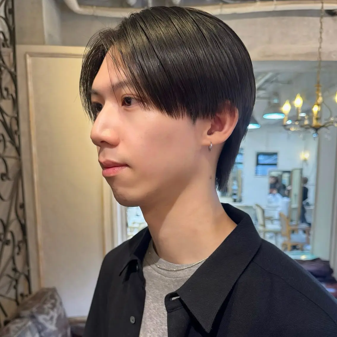 ショート カラー パーマ メンズ センターパート ダウンパーマ メンズ韓国風 メンズパーマ 韓国風ヘア カット 【センターパート】 大竹 龍之介のヘアスタイル