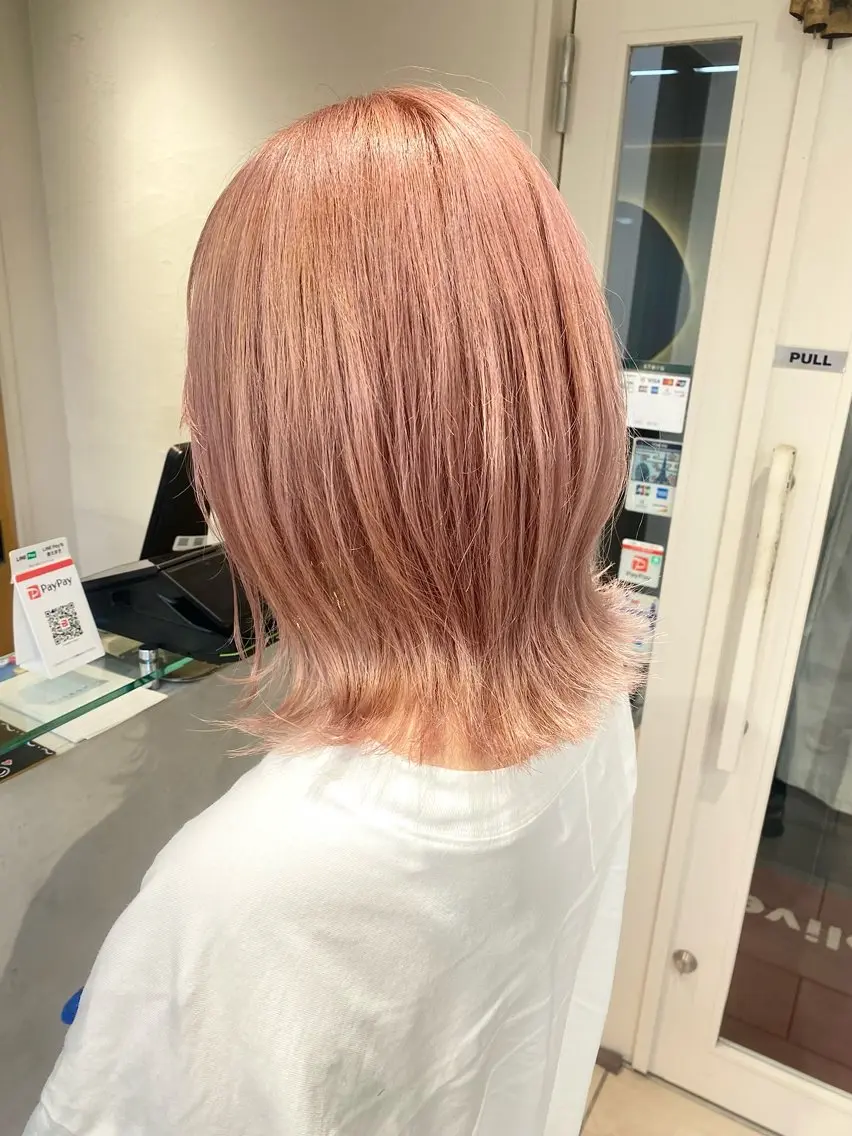 ミディアム カラー ブリーチ ピンクカラー Aya　ブリーチなし 🌱　ダブルカラーのヘアスタイル