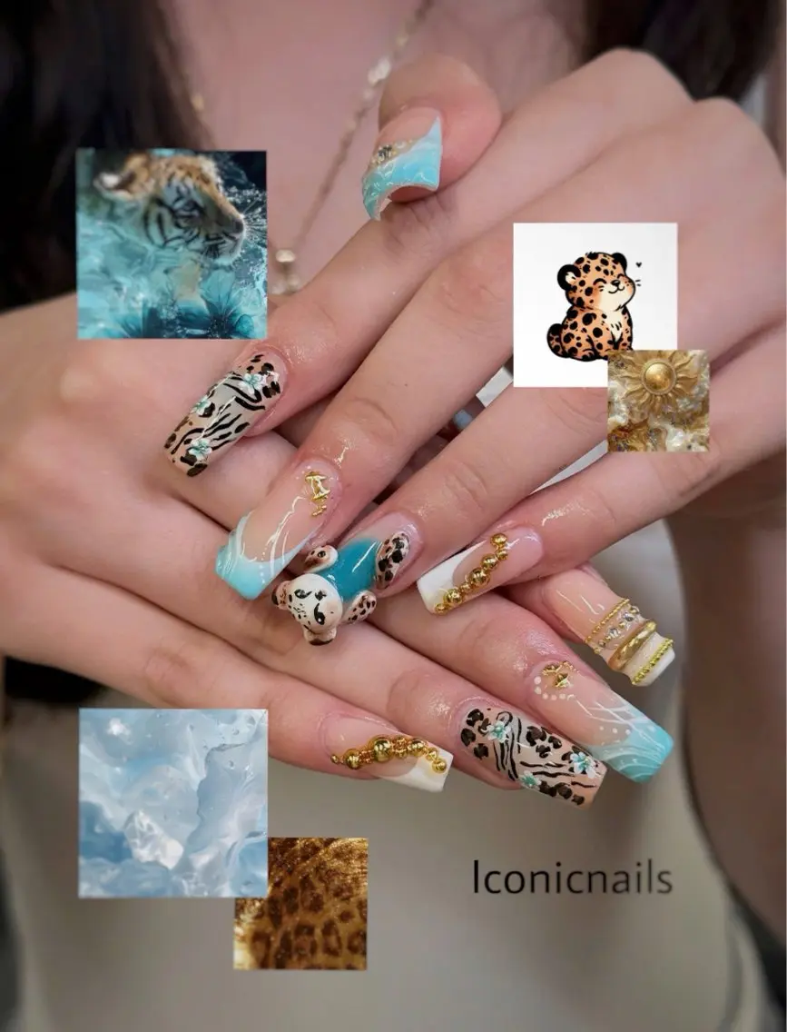 ネイル アニマル柄 アートネイル ゴールド 持ち込み Iconic Nailのネイルデザイン