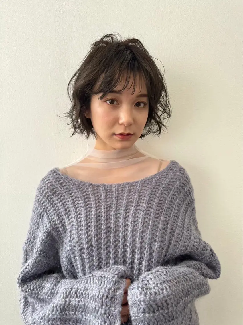ミディアム カラー nishido ハイライト/パーマのヘアスタイル