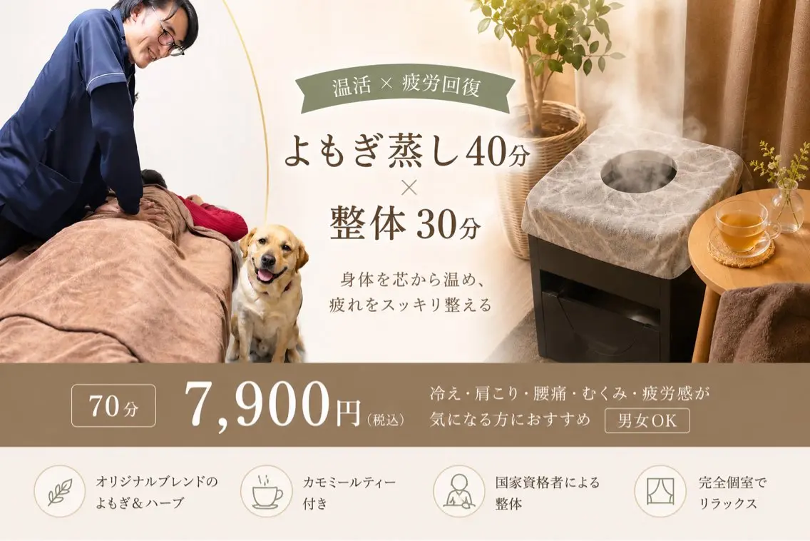 【温活×疲労回復】よもぎ蒸し40分＋整体30分 ¥8,700の写真