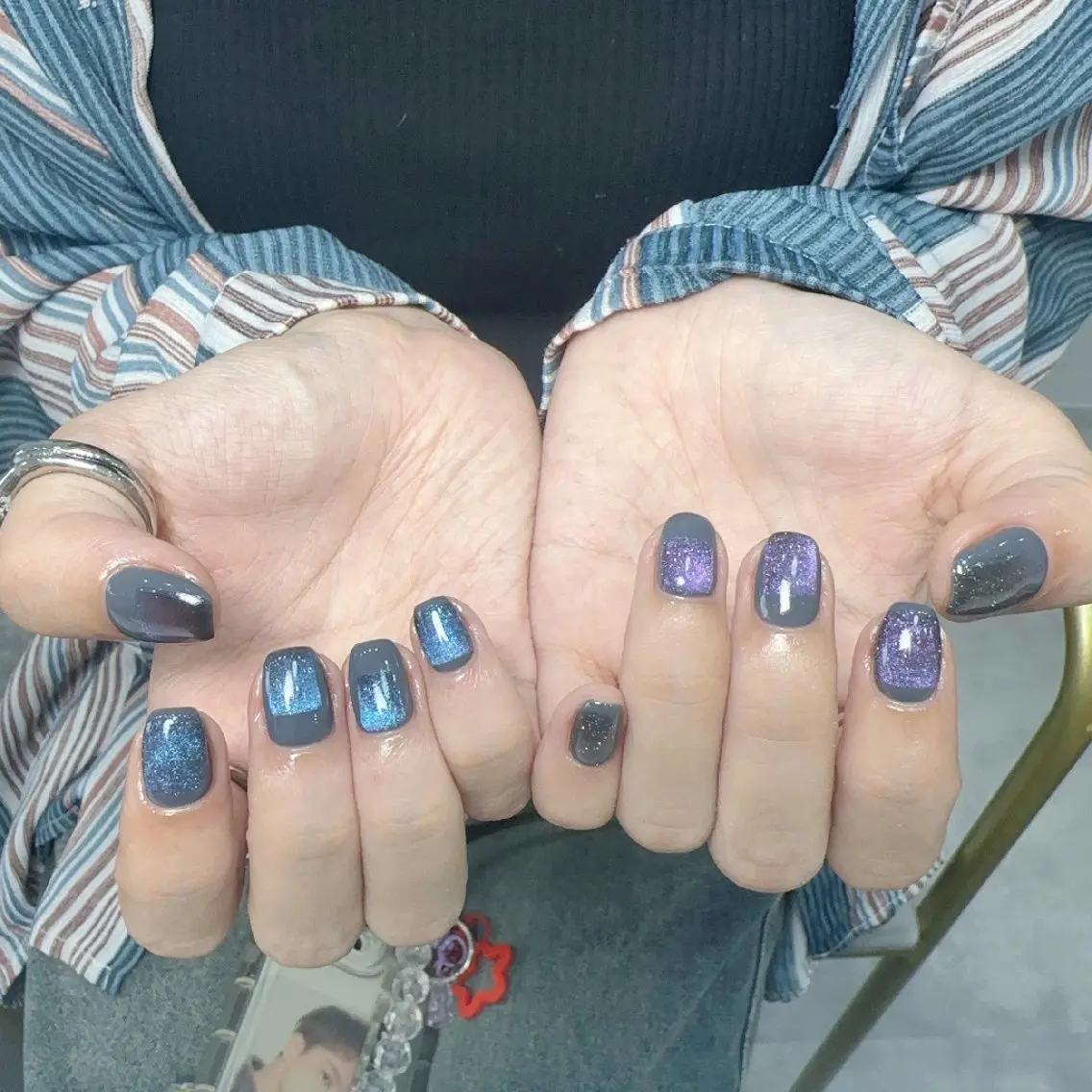 ネイル チークネイル 長さ出し フレンチネイル ジェルネイル キラキラネイル ハンドネイル UM Nail Salonのネイルデザイン