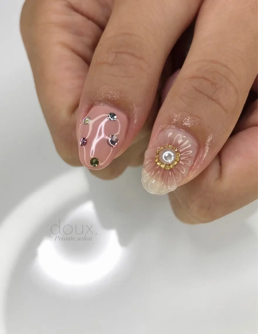 ネイル ガーリー 氷ネイル・うるうるネイル 韓国ネイル ニュアンスネイル ぷっくりネイル doux. nailのネイルデザイン