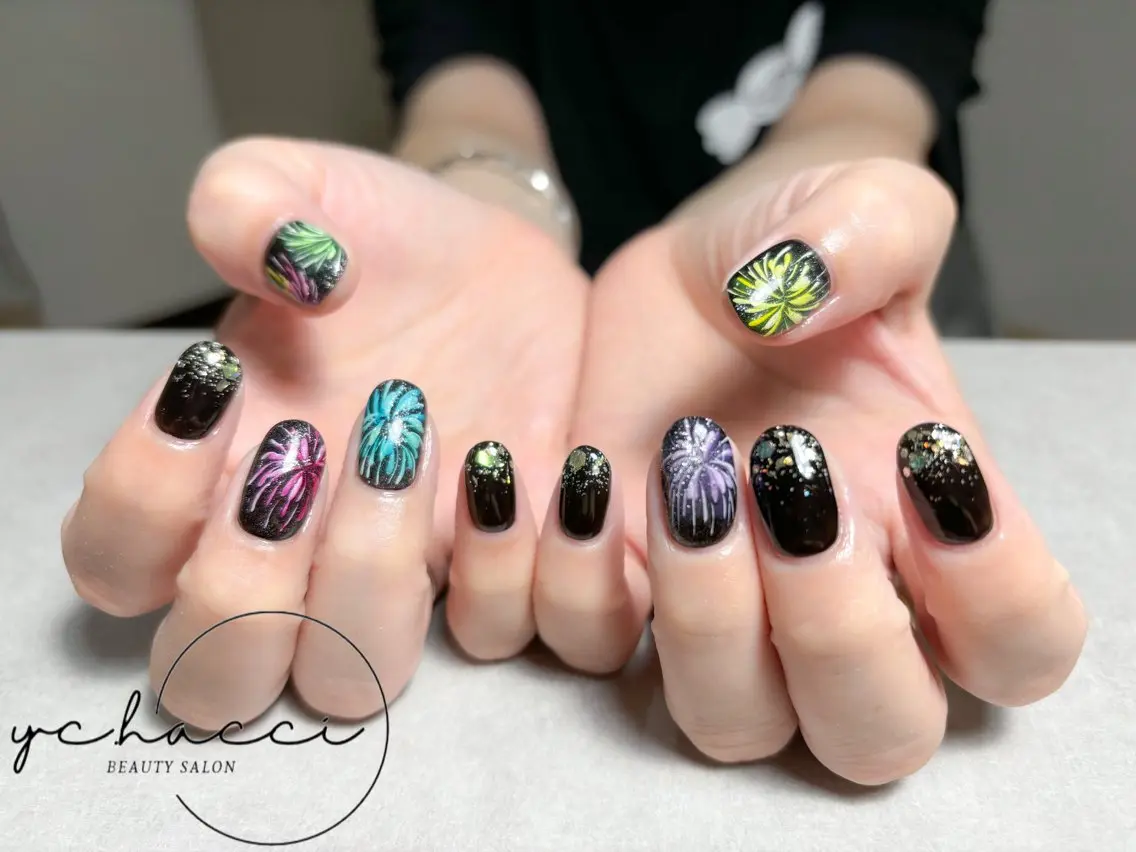 ネイル アートネイル ジェルネイル パラジェル 夏ネイル ハンドネイル SALON yc.hacciのマツエク・マツパデザイン