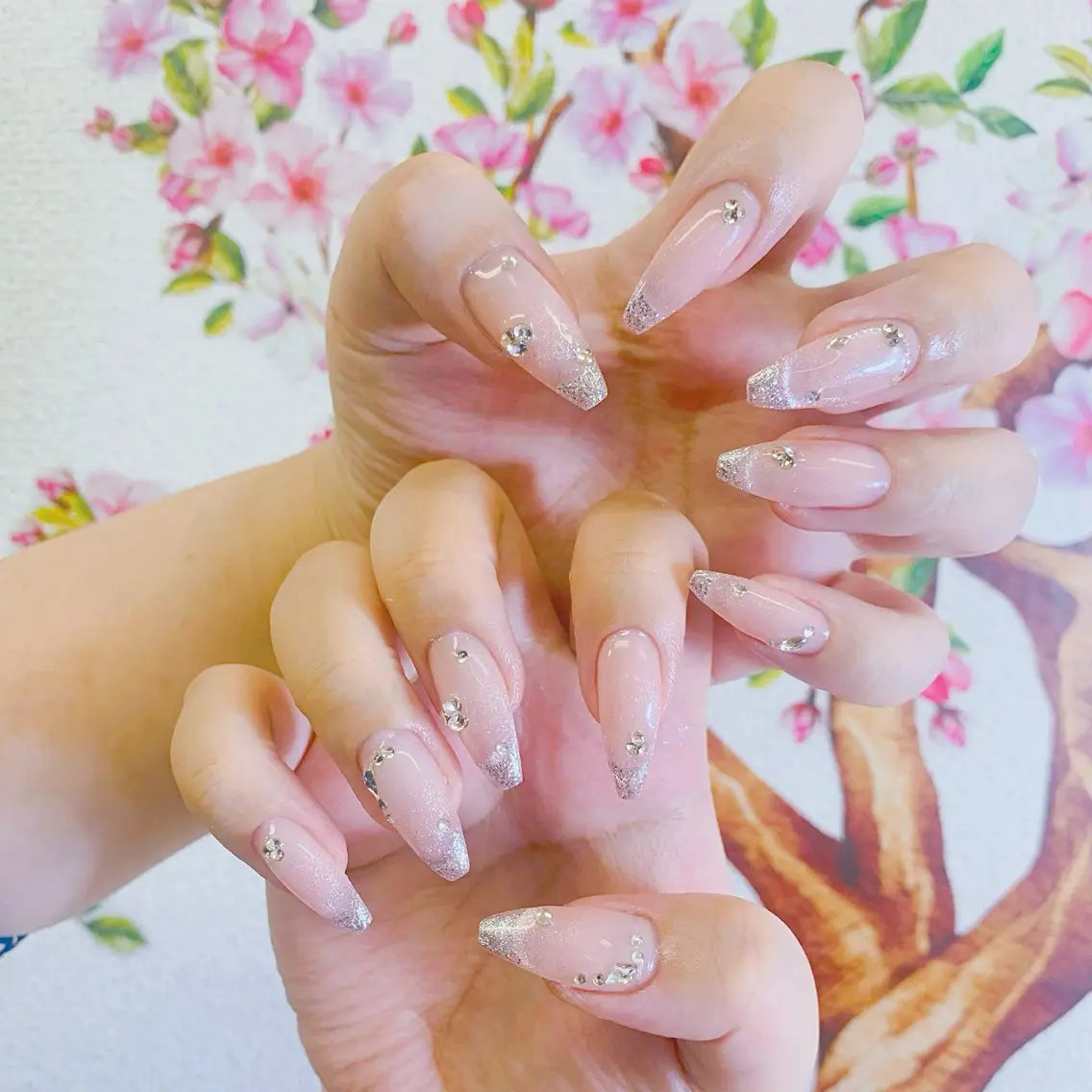 ネイル チークネイル 長さ出し フラッシュネイル フレンチネイル グラデーション ハンドネイル AN NAIL SALONのネイルデザイン