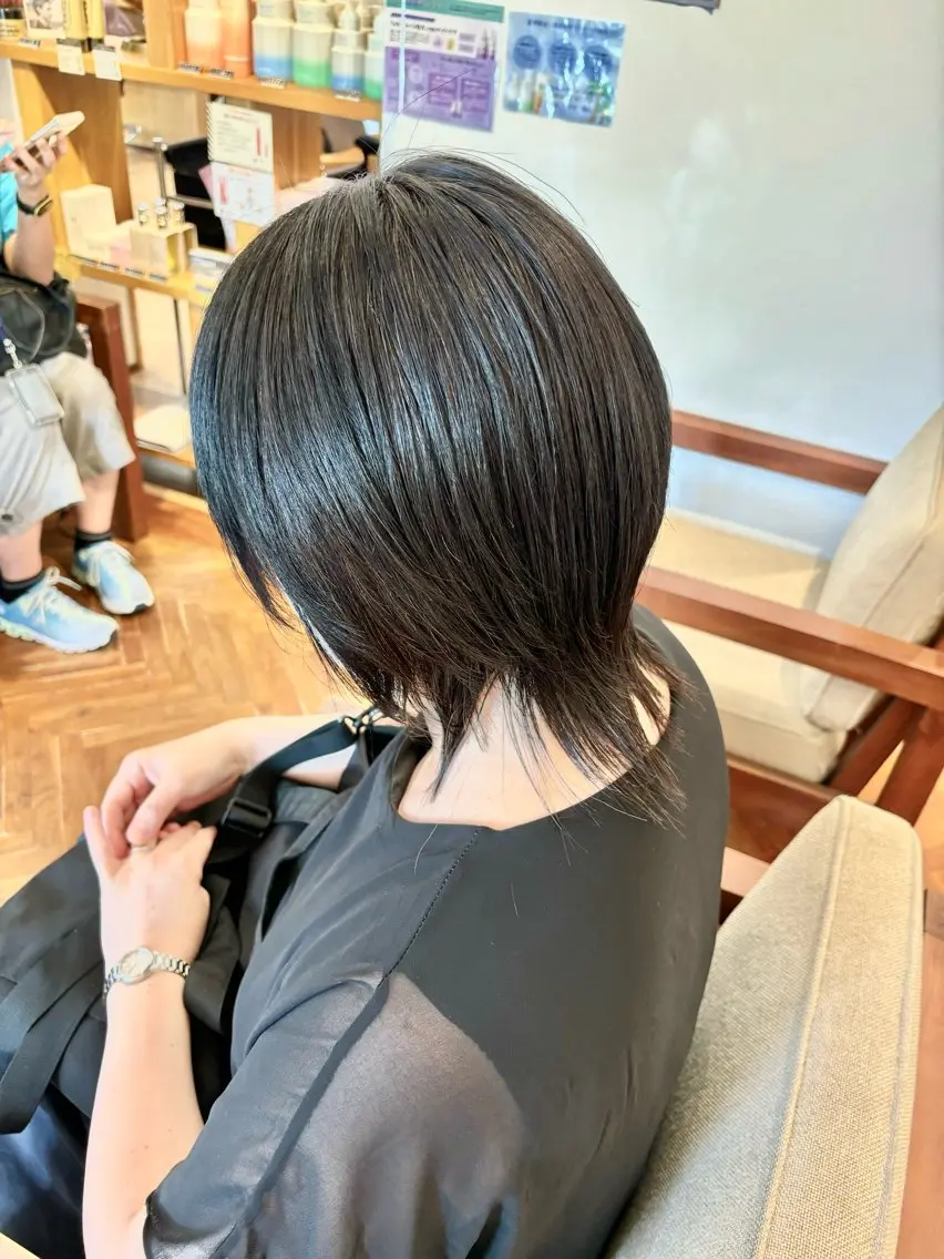 ミディアム パーマ ボブ 縮毛矯正 ウルフカット ショート✖️縮毛矯正 ✂️秋山知穂✂️のヘアスタイル