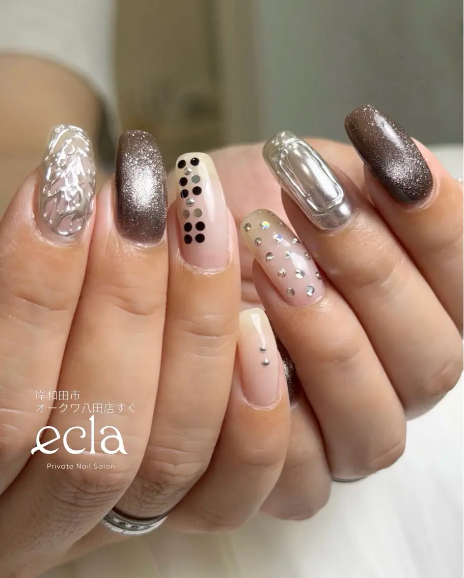 ネイル アートネイル ジェルネイル 持ち込み パラジェル シルバー Nail Salon ecla 〜エクラ〜のネイルデザイン