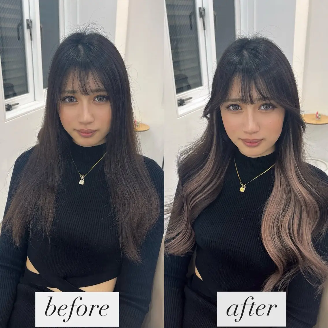 ロング シールエクステ エクステ エクステ 赤み消し透明感カラー オオヤマのヘアスタイル
