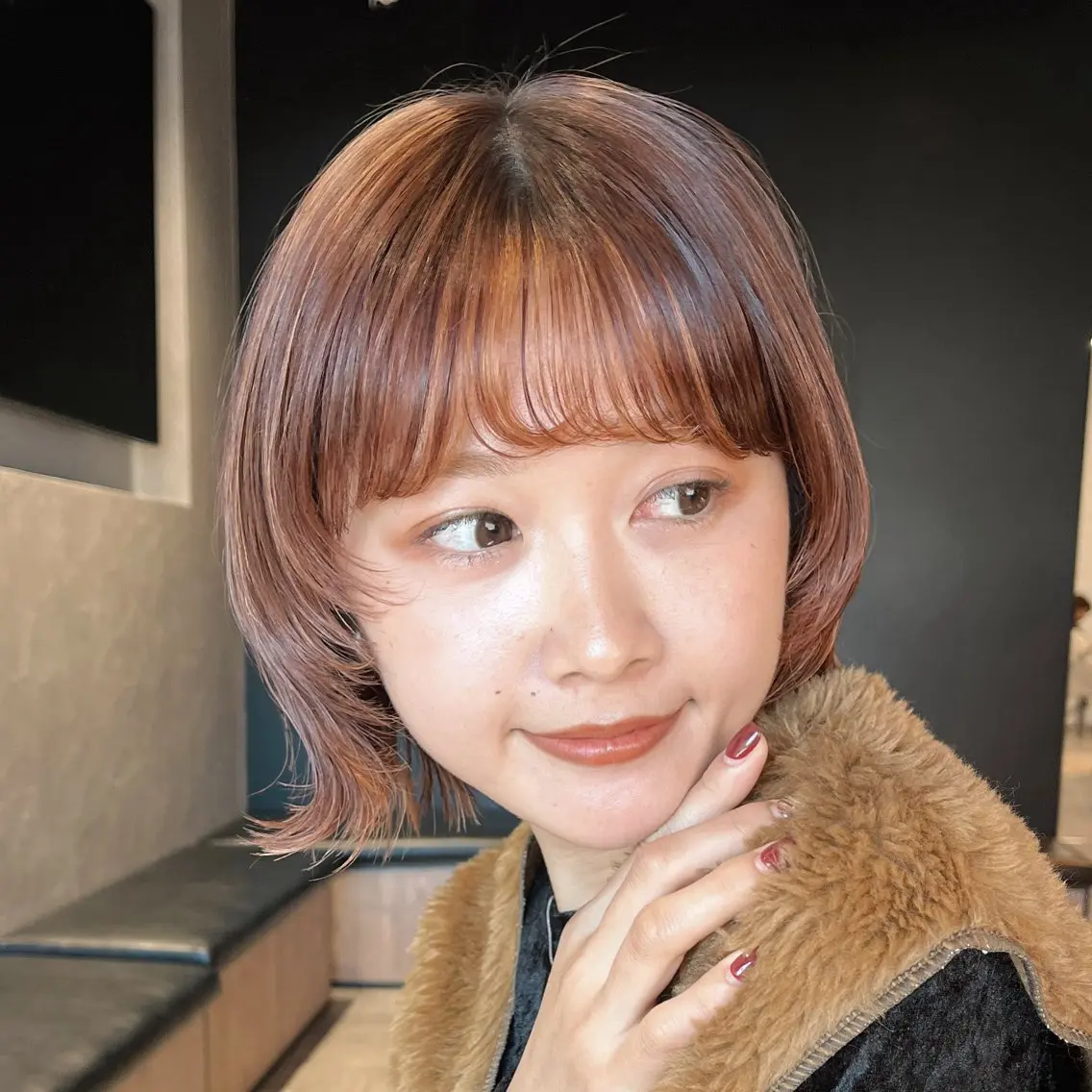 ショート カラー ヘアアレンジ ボブレイヤー ブラウンカラー デザインカラー ハイライトカラー オレンジ 🌱ボブ/レイヤー/ ベージュ/あやみ✨のヘアスタイル