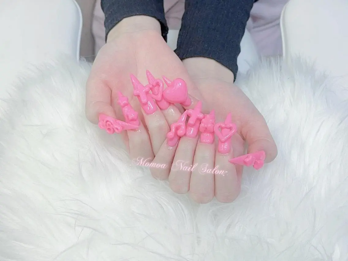 ネイル 成人式 大理石ネイル(マーブル) リボン 夏ネイル ネイルチップ ハンドネイル MoMoA Nail ネイル長さ出し専門店のネイルデザイン