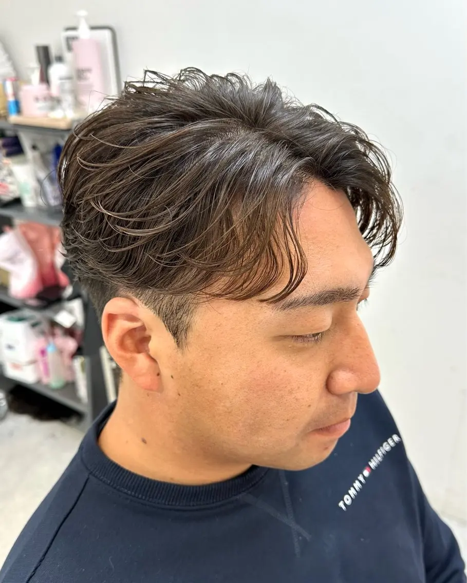 ショート パーマ メンズ センターパート メンズパーマ ニュアンスパーマ カット パーマ 渋谷/メンズ専門 美容師🍚ふみやのヘアスタイル