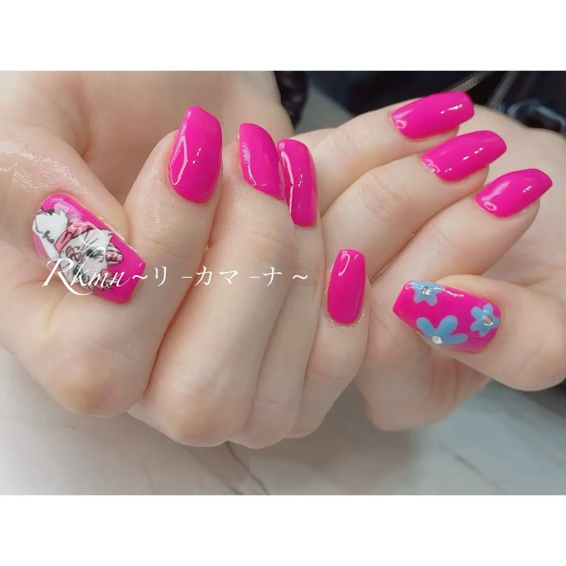 ネイル アートネイル フラワーネイル 持ち込み ピンク 春ネイル ハンドネイル フットネイル ハンドケア Rkmn ~リ-カマ-ナ~のネイルデザイン