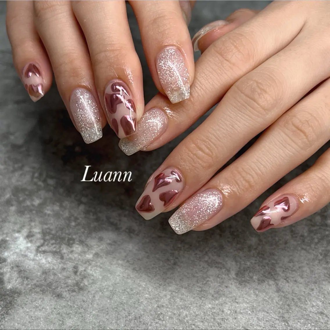 ネイル アートネイル フラッシュネイル ハート ラメ(グリッター) マグネットネイル Luann nail Sakiのネイルデザイン