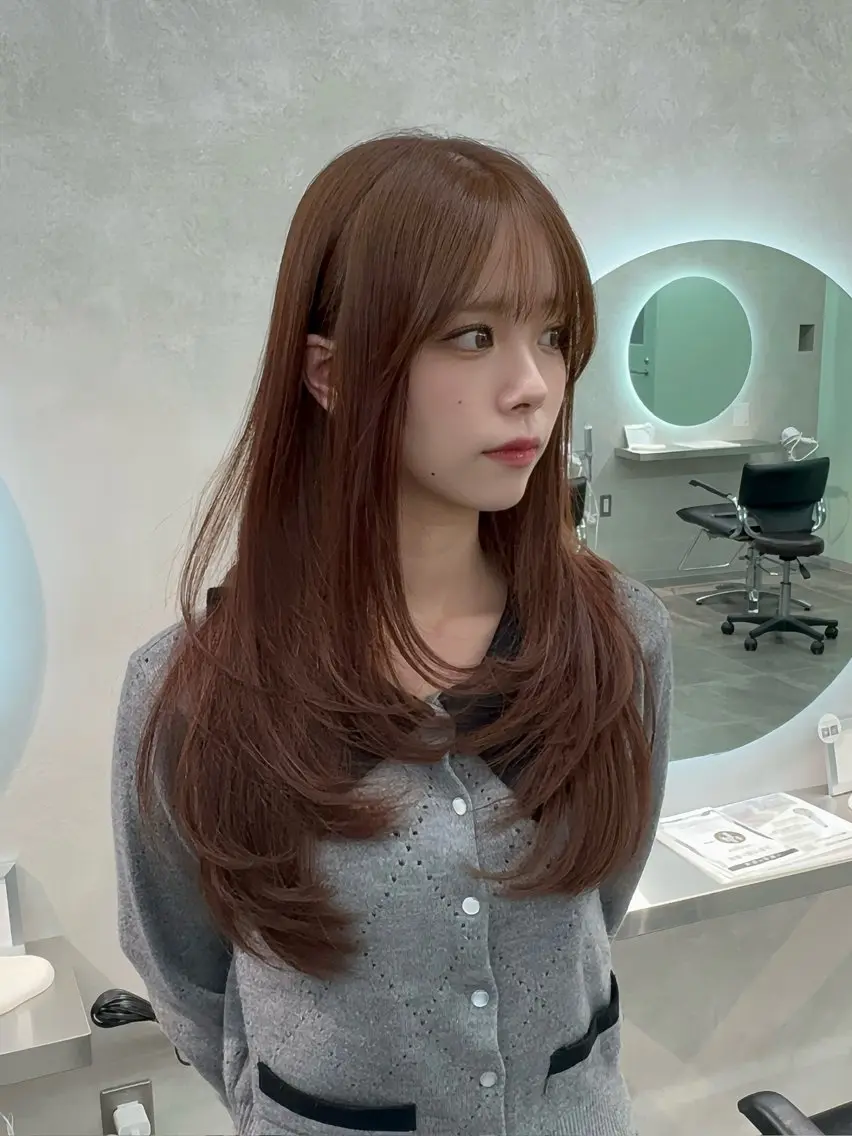 ロング カラー ベージュカラー ブリーチ ブリーチなしカラー 韓国風ヘア レイヤーカット カット ヘアカラー トリートメント 韓国レイヤーカット /千葉/shimonのヘアスタイル