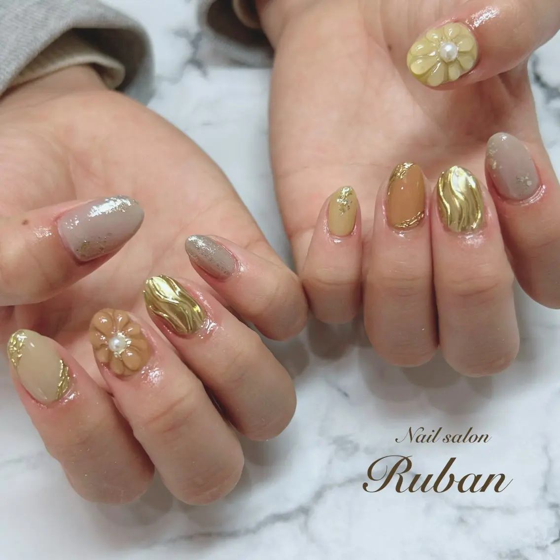 ネイル アートネイル フラワーネイル 持ち込み ぷっくりネイル Nail salon Rubanのネイルデザイン