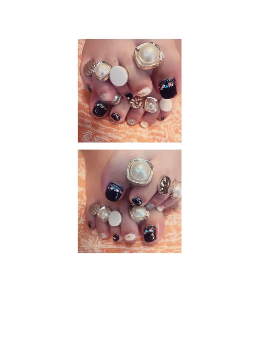 ネイル フットネイル ジェルネイル ネイビー シルバー ホワイト NAIL★M 真紀のネイルデザイン