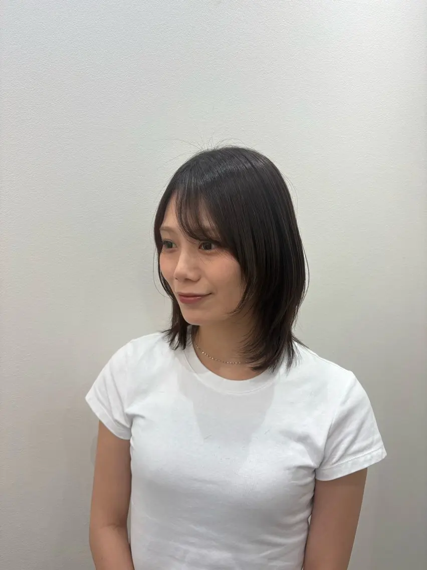 ミディアム ハッシュカット 縮毛矯正 aguhair ひなののヘアスタイル