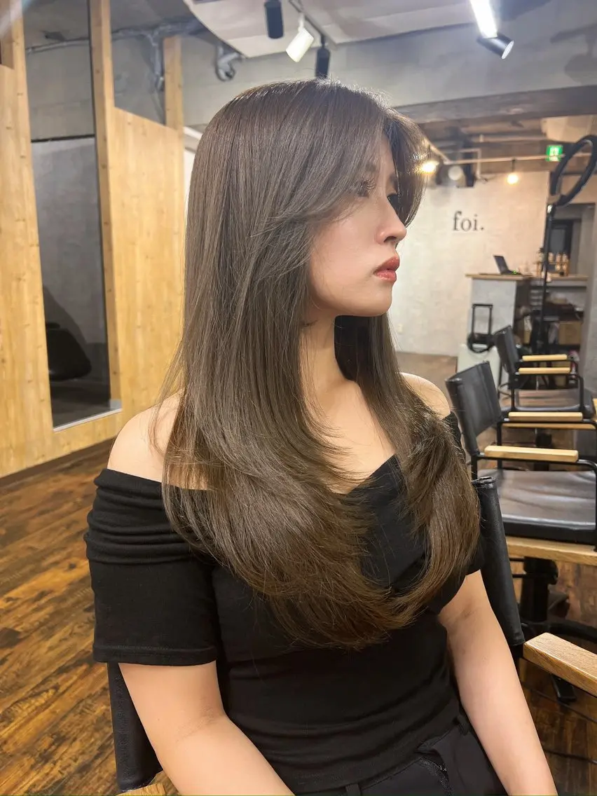 ロング カラー ハッシュカット ハイレイヤー レイヤーカット カット ヘアカラー トリートメント ヘッドスパ ヘアセット レイヤー/顔周り 韓国ヘア森田和貴のヘアスタイル