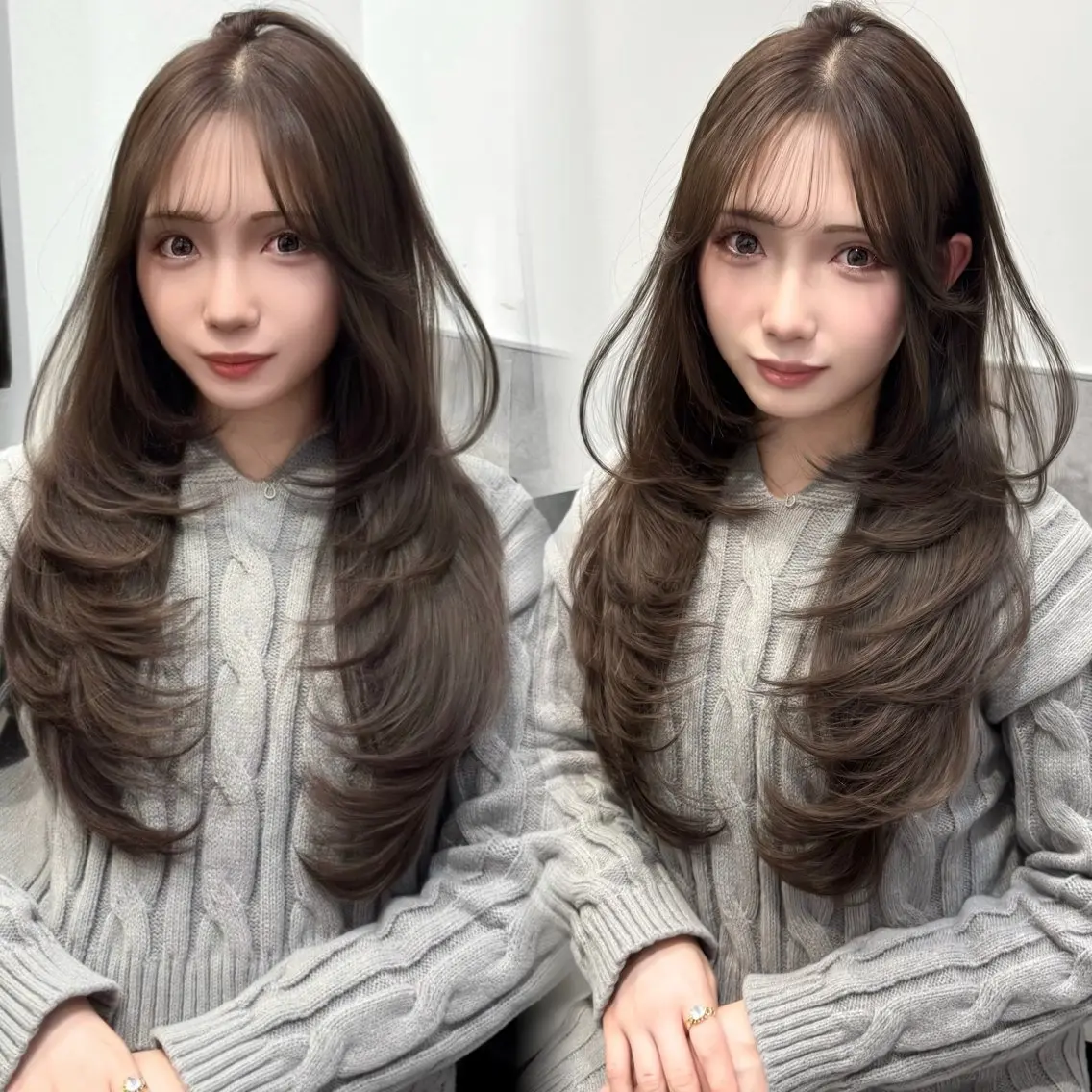 ロング カラー 透明感カラー グレージュ 顔周りカット レイヤーカット カット ヘアカラー トリートメント 韓国系支持率No.1 レイヤー特化/きょうのヘアスタイル