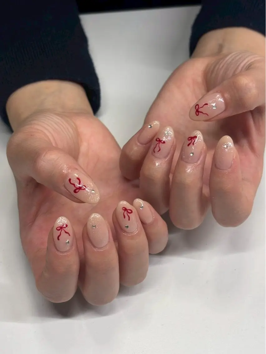 ネイル ピンク リボン ハンドネイル iconail 下北沢 NONのネイルデザイン