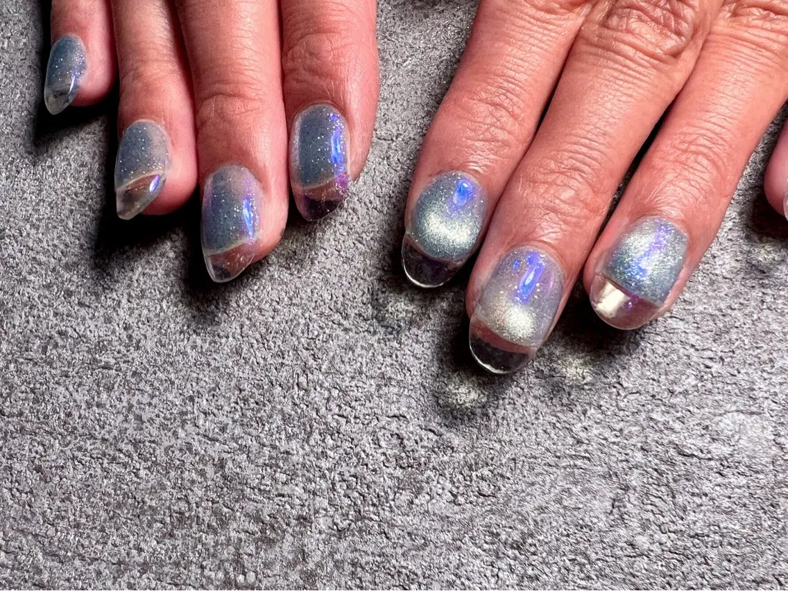 ネイル オーロラネイル クリアネイル 長さ出し フラッシュネイル マグネットネイル ハンドネイル LEFTNAILS フィルインニュアンスのネイルデザイン