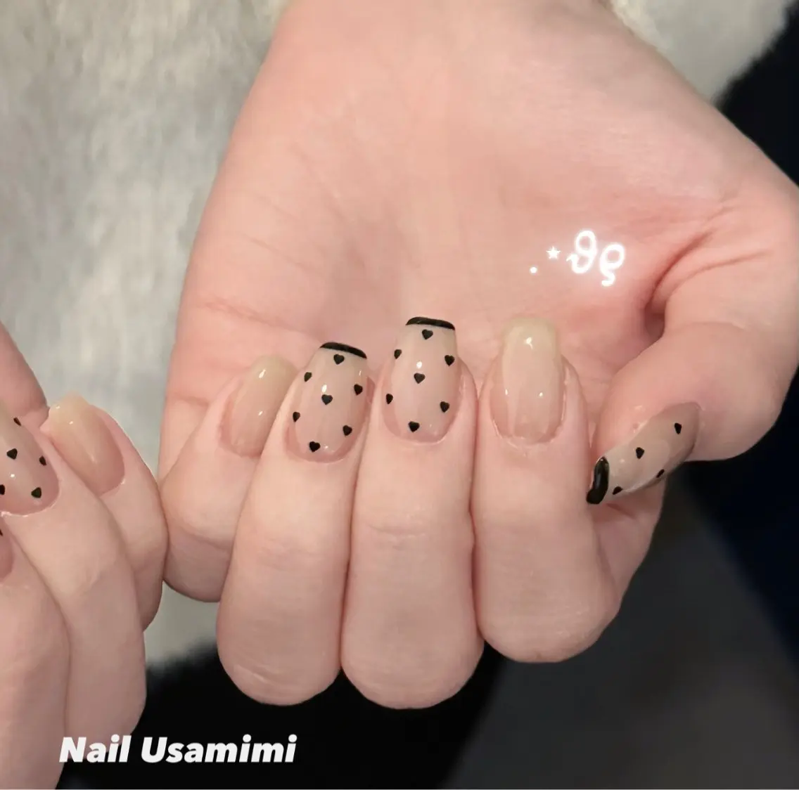 ネイル ドット フレンチネイル ハート 本町NailUsaM imi MOMOKAのネイルデザイン