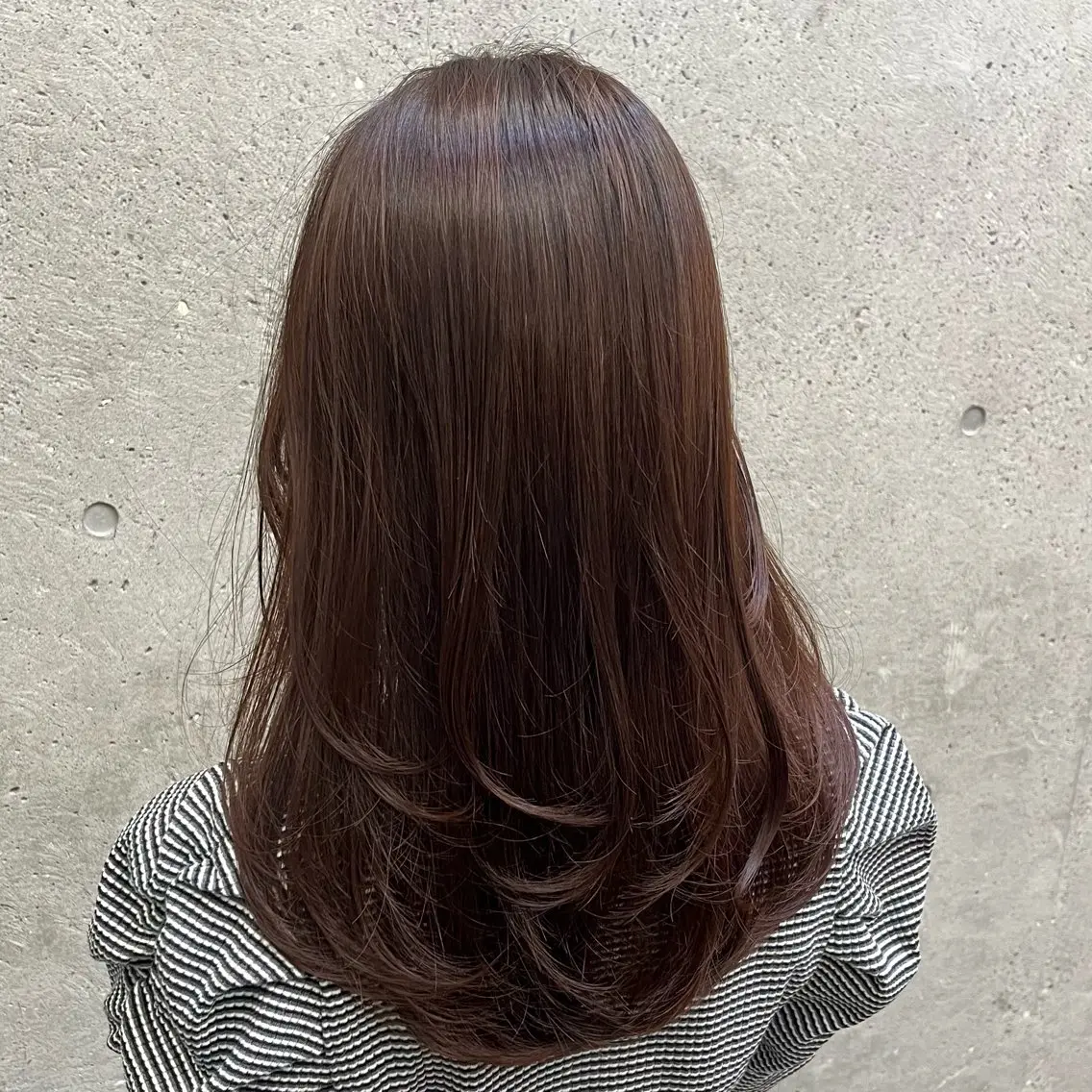 セミロング カラー 透明感カラー オレンジ ヘアカラー トリートメント ムツキ/品のある 艶カラー/縮毛矯正のヘアスタイル